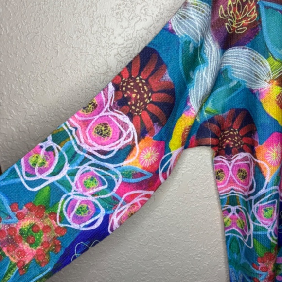 Blue Pink Art To Wear Vibrant Floral Cardigan Sweater Women's Size Large - Picture 6 of 12